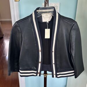 Maje Lamb Leather Varsity Jacket Size 38